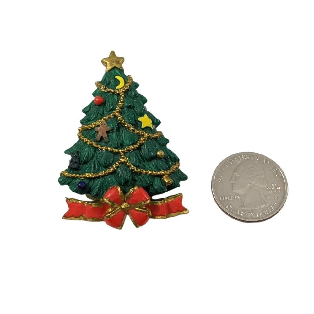 Vintage AGC Christmas Tree Resin Pin, Holiday Decorated Pin, Festive Gift